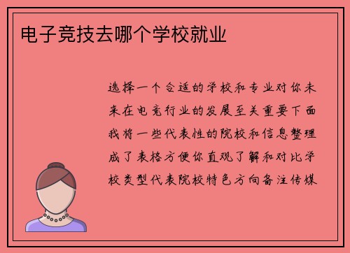 电子竞技去哪个学校就业